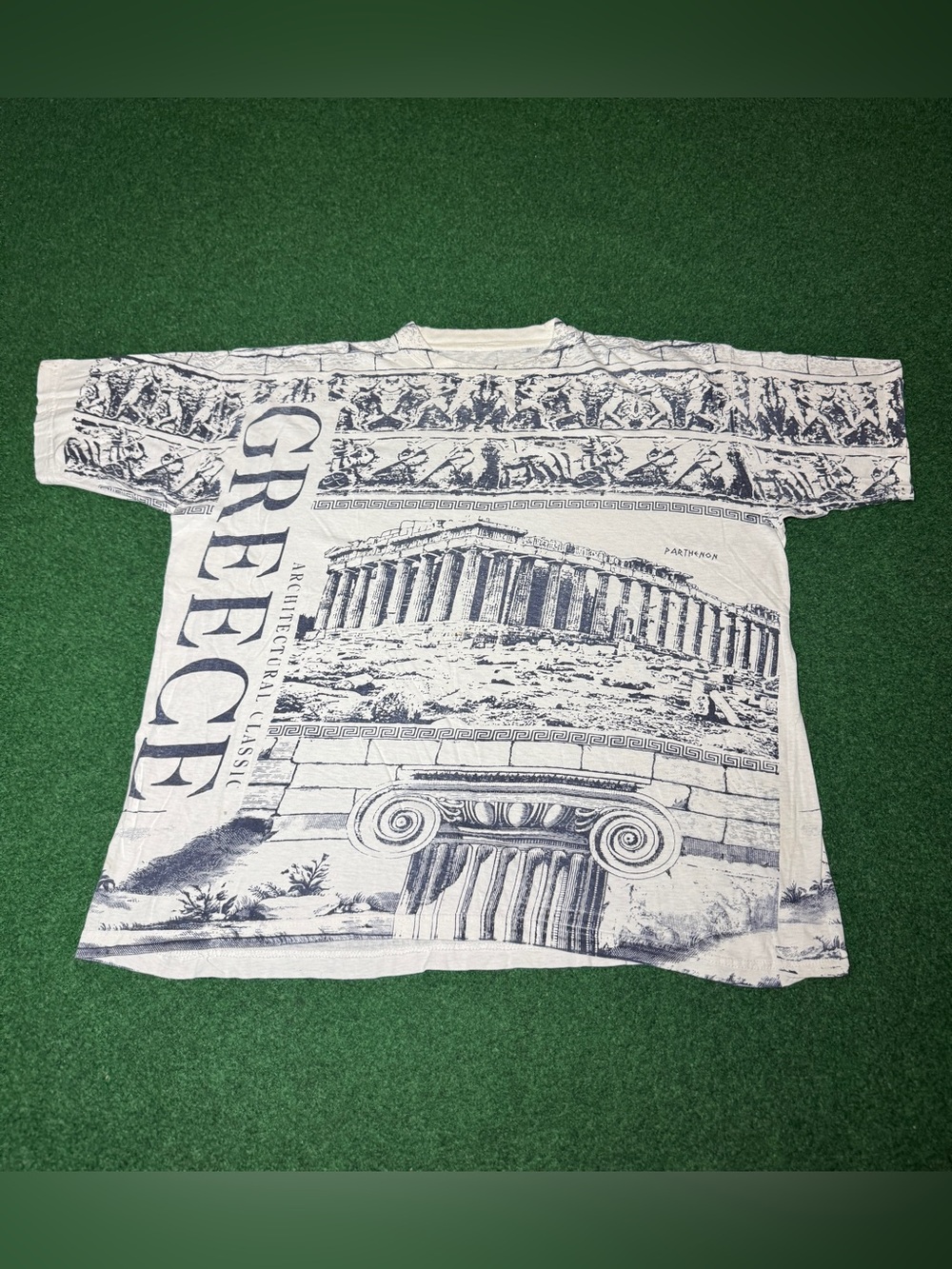 Greece Vintage T Shirt Parthenon Odyssey 90s AOP Greek Architecture M/L 24x26